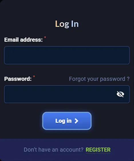 Écran de connexion mobile avec champs email et mot de passe