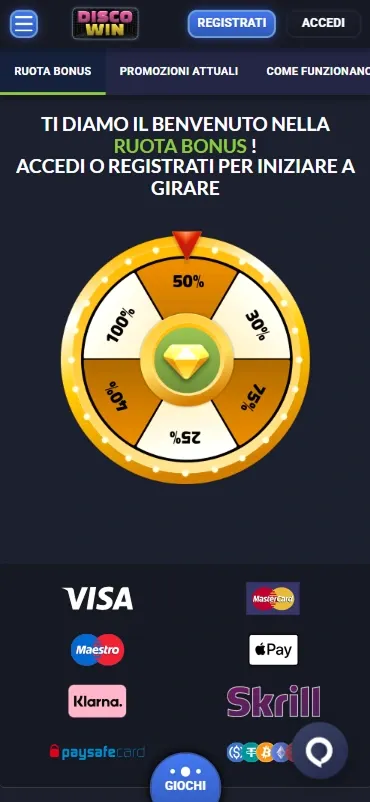 Roue de bonus Disco Win avec des pourcentages de gains