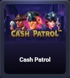 Titre du jeu de machine à sous Cash Patrol avec trois personnages en uniforme de police