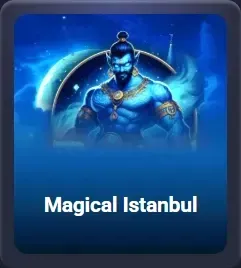 Génie bleu mystique dans un ciel nocturne étoilé, texte "Magical Istanbul